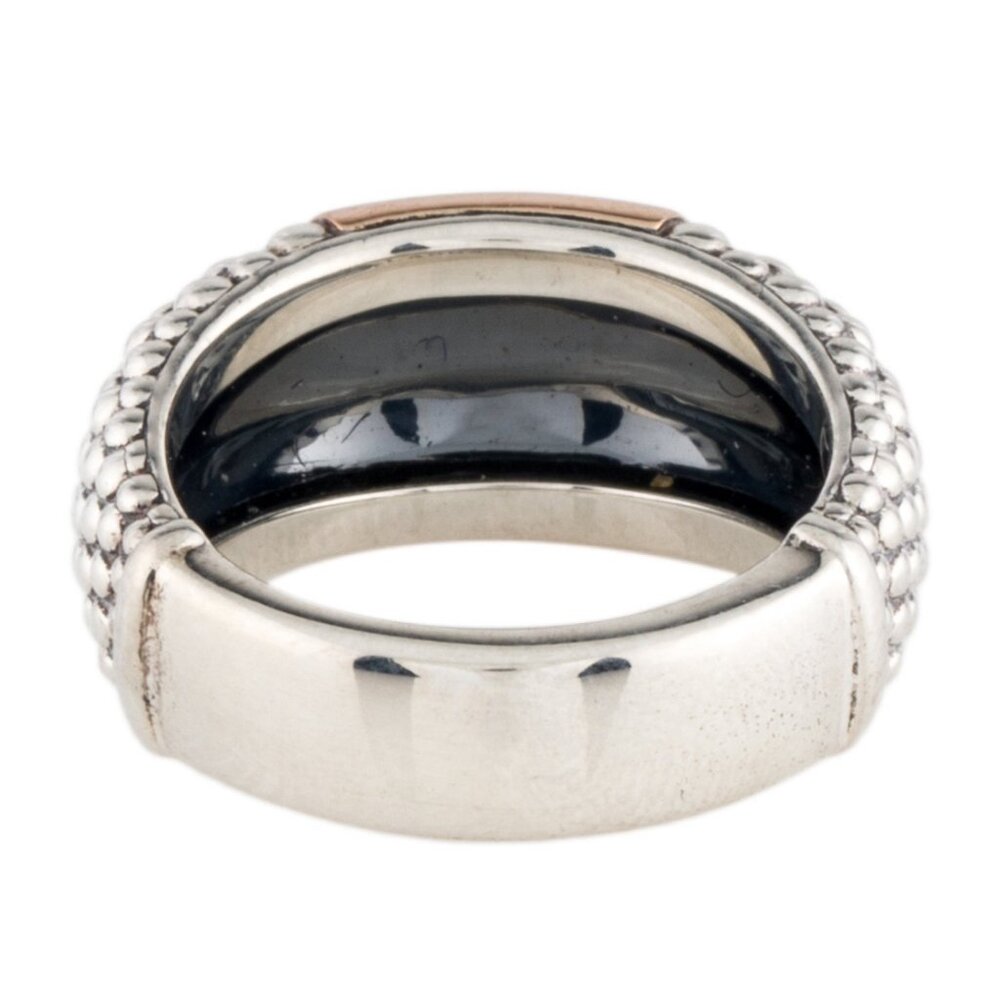LAGOS TWO-TONE 18K ROSE GOLD & STERLING SILVER CAVIAR HIGH BAR RING - Picture 8 of 9
